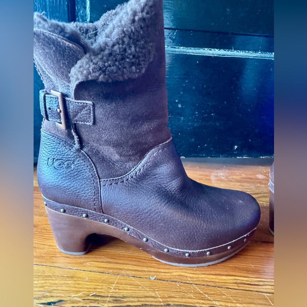 UGG Brown Sheepskin lined wood heel with metal stud work “Lynnea” Boots - Picture 8 of 16